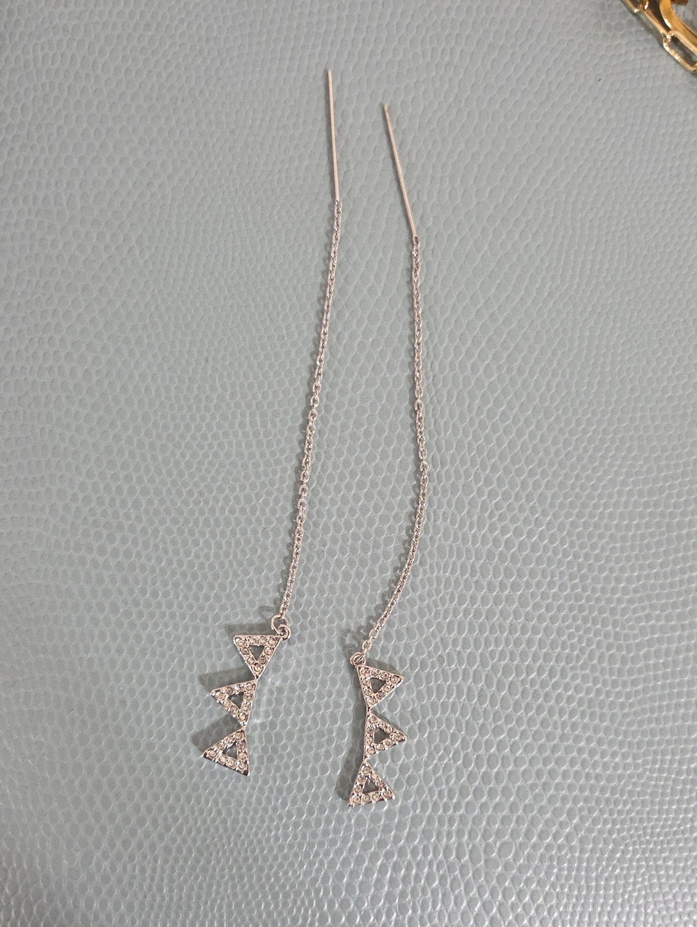 Silver Color Triangle Drop Threader Earrings